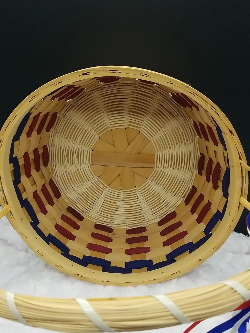 Vintage Handmade Round with Handle Red, White & Blue USA Flag Patriotic Basket